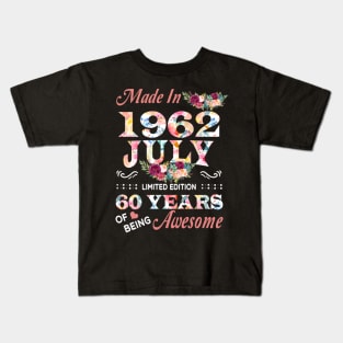 Made In 1962 July 60 Years Of Being Awesome Flowers Kids T-Shirt